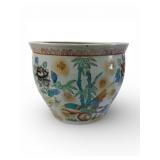 Hand-Painted Ceramic Planter With Birds & Flowers