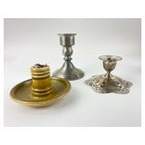 3 Candle Holders ï¿½ Pewter & Ceramic