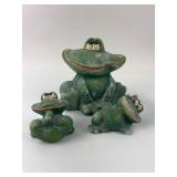 3 Ceramic Frog Figurines