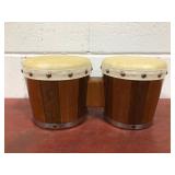 Wood & Natural Skin Bongos With Metal Accents