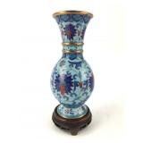 Cloisonne Vase With Wood Stand, 6ï¿½ Tall