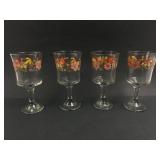 4 Floral Pattern Glass Goblets