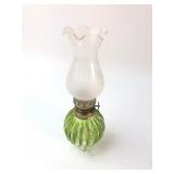 Green Glass Oil Lamp With Frosted Shade