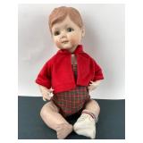 Vintage Bisque Baby Doll In Red Plaid Outfit