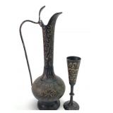 Painted Black Etched Brass Ewer & Chalice