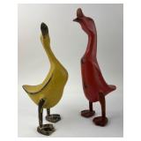 Painted Wooden Duck Figures In Red & Yellow