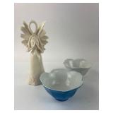 Ceramic Angel Figurine & Two Small Bowls