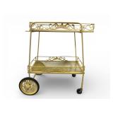 Yellow Metal Tea Cart With Decorative Wheels