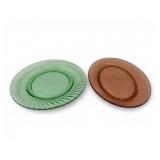 Green & Pink Depression Glass Plates