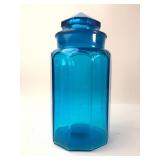 L.E. Smith 10 Panel Blue Glass Canister Jar