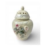 Floral Ceramic Lidded Vase With Roses