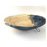 Handwoven Wicker Basket With Blue Pattern