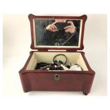 Wooden Jewelry Box & Assorted Necklaces