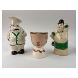 Vintage Chef & Maid Salt Shakers With Egg Cup