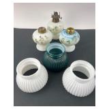 3 Vintage Milk Glass Lamps & Shades