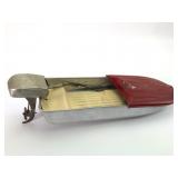 Silver Skipper Tin Toy Boat With Evinrude Motor
