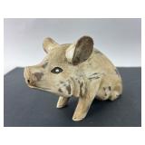 Hand-Carved Wood Pig Figurine