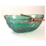 Indiana Glass Co. Green Carnival Glass Basket