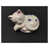 3ï¿½ Ceramic Cat Figurine With Floral Design