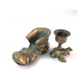 Brass Shoe Figurine & Turtle Candlestick