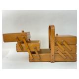 Wood Sewing Box With Expandable Tiers