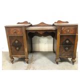 Wood Vanity Desk With Drawers & Casters