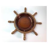 Wood Ship Wheel Ashtray With Glass Insert