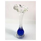 Vintage Cobalt & Clear Art Glass Vase 10.5ï¿½ Tall
