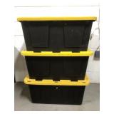 3 Black & Yellow Plastic Storage Bins