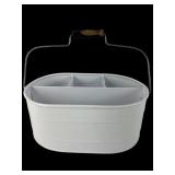 White Metal Silverware Holder With Handle