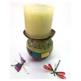 Candle With Holder & 2 Metal Plastic Butterflies