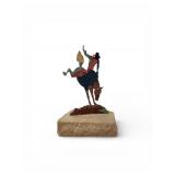 Wooden Cowboy & Horse Figurine On Stone Base