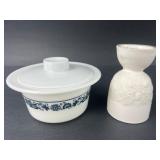 Pyrex Dish & Milk Glass Vase