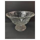 Art Deco Clear & Frosted Glass Pedestal Bowl