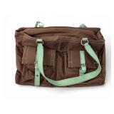 Dressbarn Brown Tote Bag With Green Straps