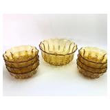 Amber Glass Bowl Set With Scalloped Design