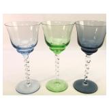 3 Colored Glass Goblets