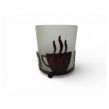 Frosted Glass Candle Holder W/ Espresso Motif