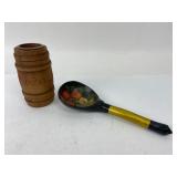 Hand-Painted Spoon & Wooden Coin Bank
