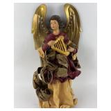 Angel Figurine With Harp & Gold Wings