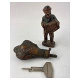 Syroco Wood Figurine, Flask & Sargent Key