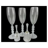 3 2000 Stem Glasses & 2 Crystal Bells