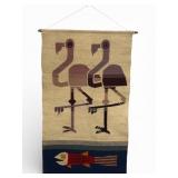 Mid Century Peruvian Flamingo & Fish Wool Wall Han