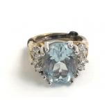 18k Gold Ring With Diamonds & Blue Stone