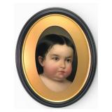 Antique Portrait Of Child In Oval Frame