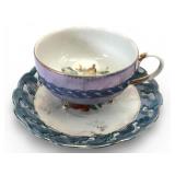 Rare Japanese 3-Footed Opalescent Tea Cup & Saucer