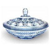 Vtg Indiana Glass Button & Cane Windsor Blue Dish