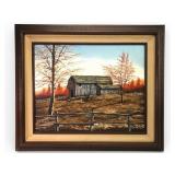 MCM Signed Original Oil Painting On Barn