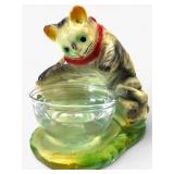 Vtg Chalkware Cat Pawing Fishbowl W/ Anchor Hockin