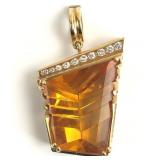 18k Gold Pendant With Citrine & Diamonds